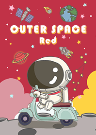 浩瀚宇宙-可愛寶貝太空人-摩托車-紅色星空