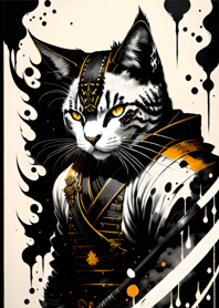 Ink wash cat samurai cFD974