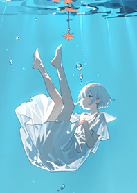 Girl Sinking into the Blue Ocean