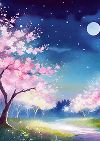 Beautiful night cherry blossoms#1270