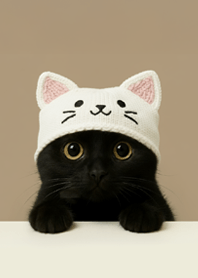 Peeking Black Cat Knit Hat.Vol.9