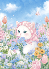 A Cat and a Field of Flowers