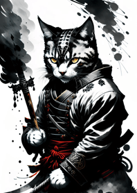 Ink wash cat samurai 224799