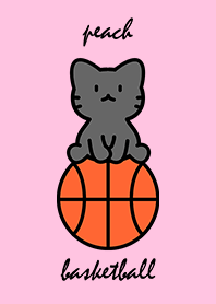 black cat sitting on a basketball peachA