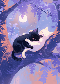 Hugging cats on purple sakura JP