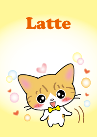 red tabby and white cat Latte yellow