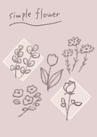 Simple dull pink line drawing flowers