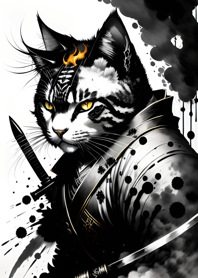 Ink wash cat samurai 0e909e