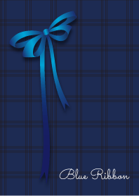 青いりぼん、青いチェック。