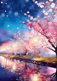 Beautiful night cherry blossoms#1482