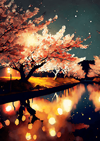 Beautiful night cherry blossoms#1533