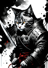 Ink wash cat samurai b9239a