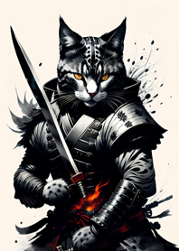 Ink wash cat samurai 14022e