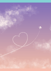 Heart-shaped contrail on pink & blue