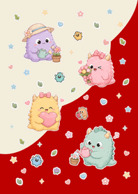 Cute monster Red&Beige.w