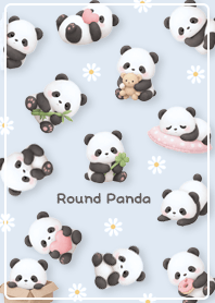 blue A chubby panda and flowers