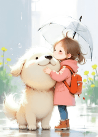 Girl and Dog on Rainy Day V.1