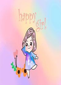 happy girl and unicorn pink