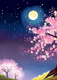 Beautiful night cherry blossoms#1171