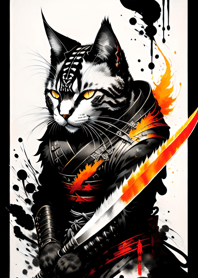 Ink wash cat samurai 9aAa74