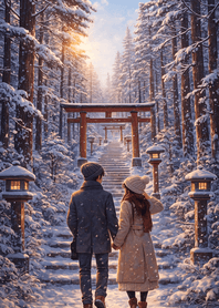 Snowy Shrine Winter Pathway