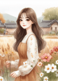 Minimal girl flower garden brown 749