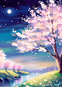 Beautiful night cherry blossoms#1717