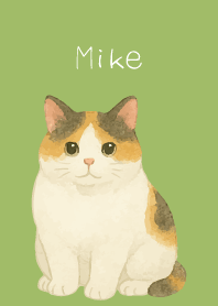 Chubby Calico Cat2 on moss green