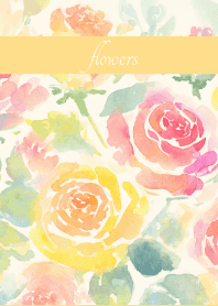 Pastel Roses2 on brown & yellow