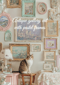 Antique gallery cat with pastel frames