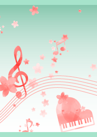 sakura & musical notes on blue green