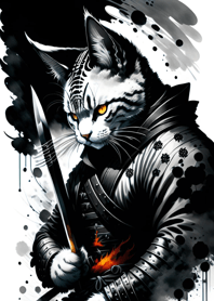 Ink wash cat samurai E8e380