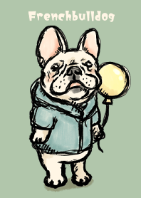 くすみカラーの手描きフレンチブルドッグ