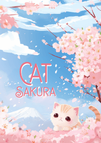 cute cat in sakura flower farm