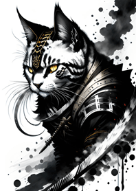 Ink wash cat samurai f594C8