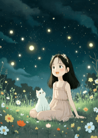 Cute Girl and Night Sky V.24
