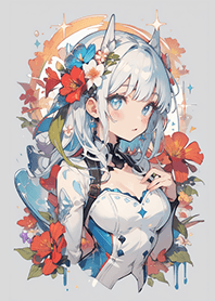 Beautiful girl and gorgeous red flowers