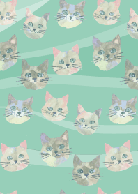 Whimsical Cats2 on blue green