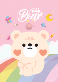 หมีเท็ดดี้ ท้องฟ้าสายรุ้ง สีชมพู