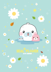 แมวน้ำอุ๋งๆ ดอกไม้ในฤดูร้อน สีเขียว