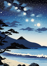 Starry sky, sea and lake, Ukiyo-e 1CC7