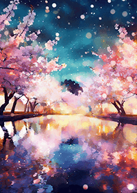 Beautiful night cherry blossoms#1593