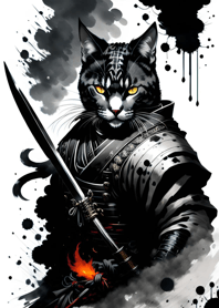 Ink wash cat samurai 3BF318