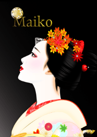 Maiko geisha with autumn leaves 2