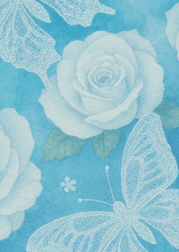 Butterfly and rose on blue