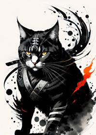 Ink wash cat samurai 7FAf9e