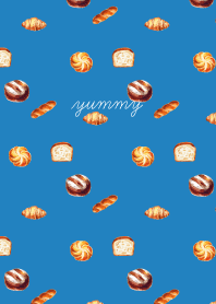 yummy breads on blue
