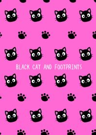 BLACK CAT AND FOOTPRINTS-NEON PINK-BLACK