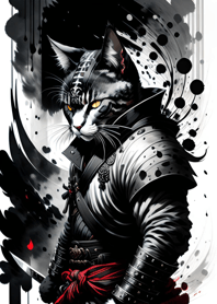 Ink wash cat samurai E767a0