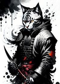 Ink wash cat samurai 2226ba